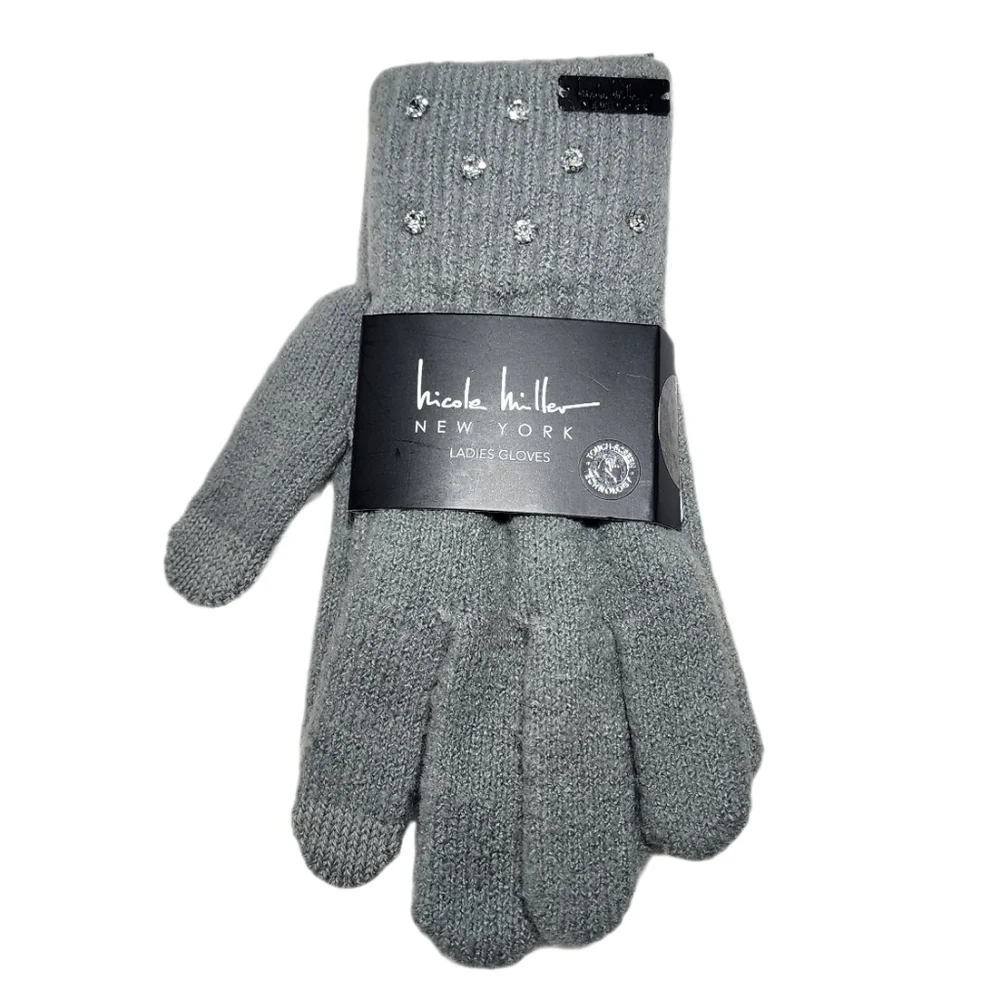 Nicole Miller New York Rhinestones Gloves With Touch-Screen Women One Size